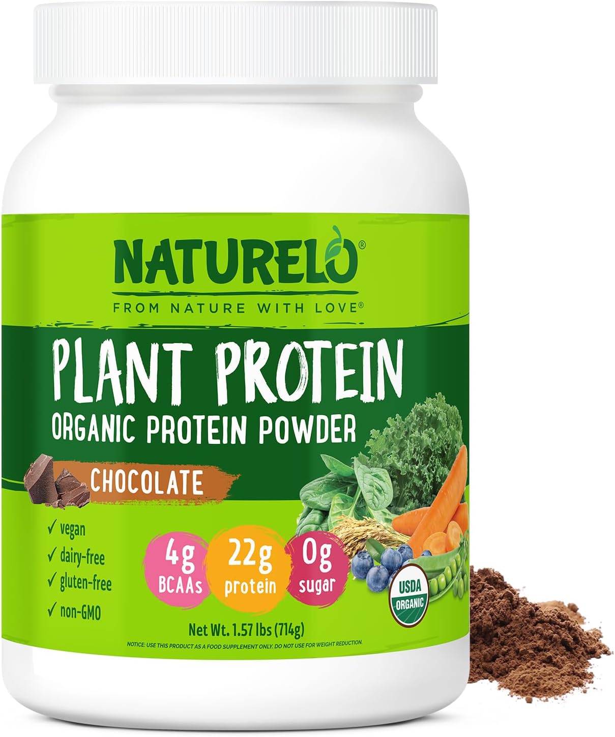NATURELO Plant Protein Powder - Vegan Chocolate Protein Shake