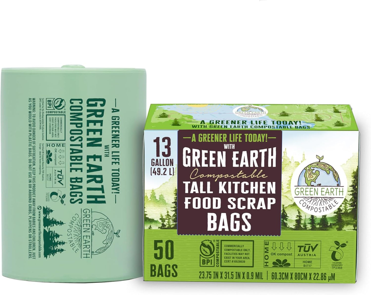 Green Earth Compostable Tall Kitchen Trash Bags for Eco-Friendly Waste