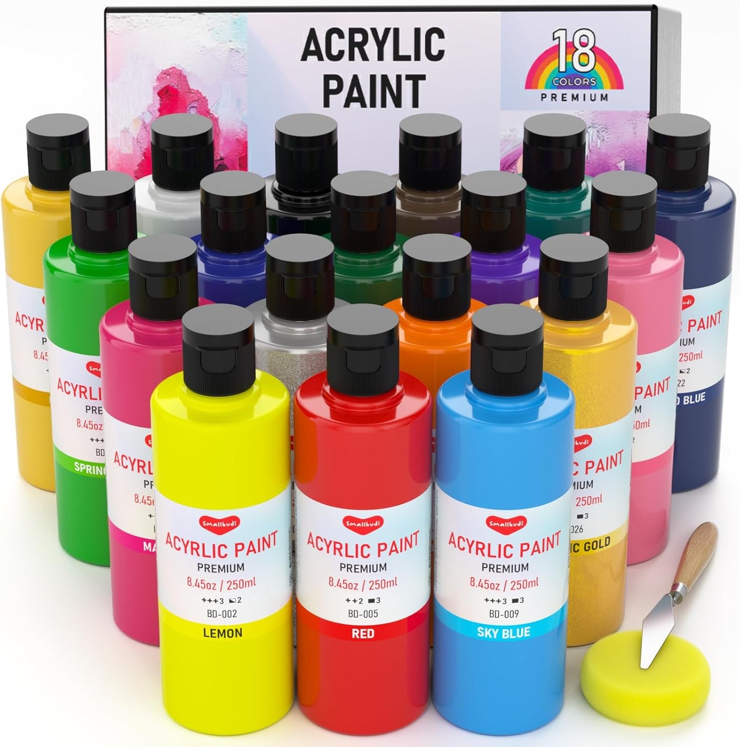 Smallbudi 18 Colors Large Acrylic Paint Set for Artists