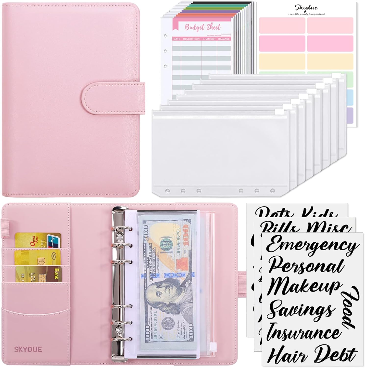 SKYDUE Budget Binder with Zipper Envelopes