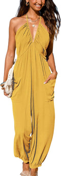 CUPSHE Women's Yellow Plunge Halter Maxi Jumpsuit - Breathable Rayon