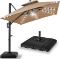 10x10ft Cantilever Patio Umbrella w/Base Included - LED Solar Lights