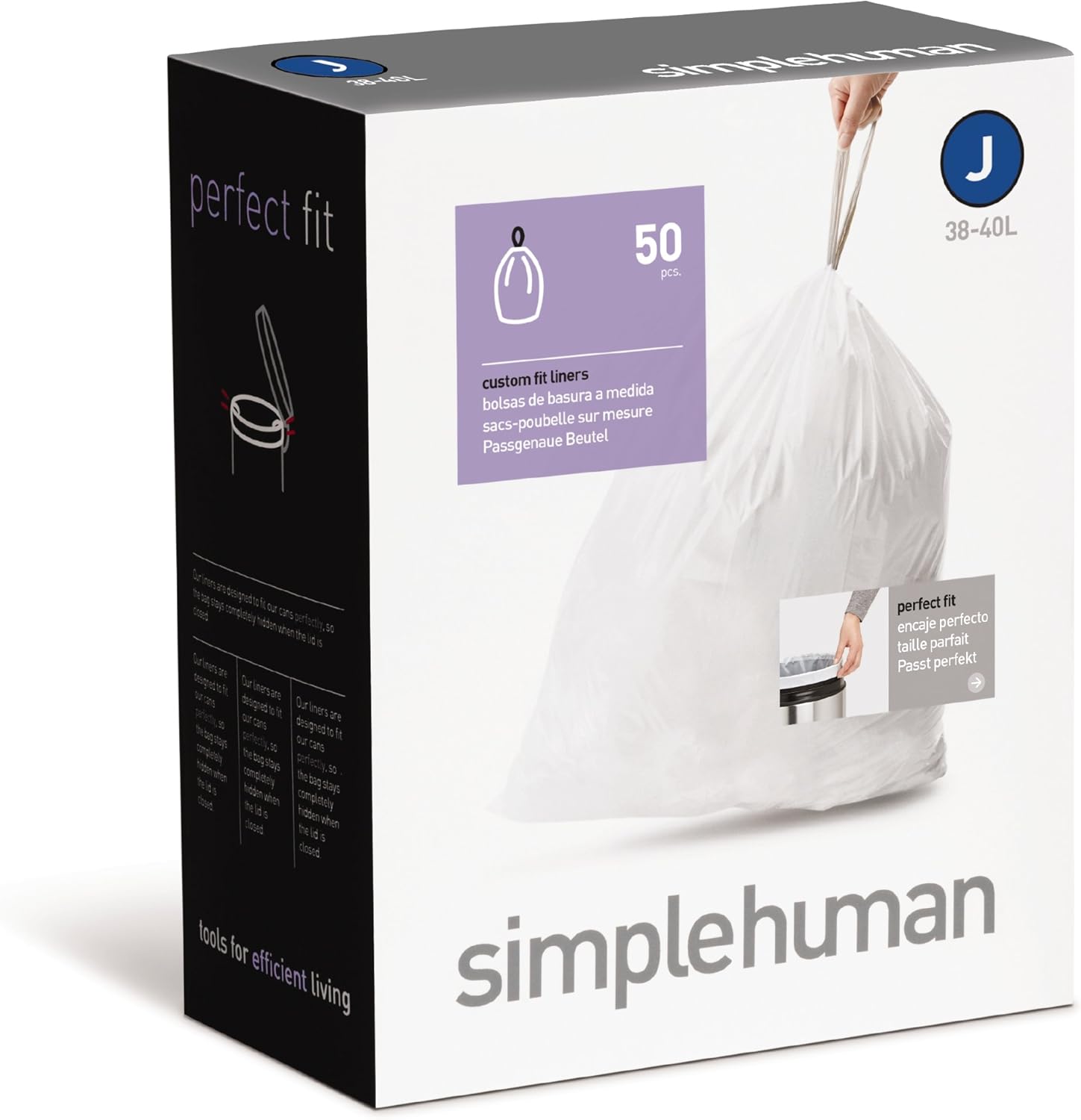 simplehuman Custom Fit Trash Can Liner J for Perfect Fit