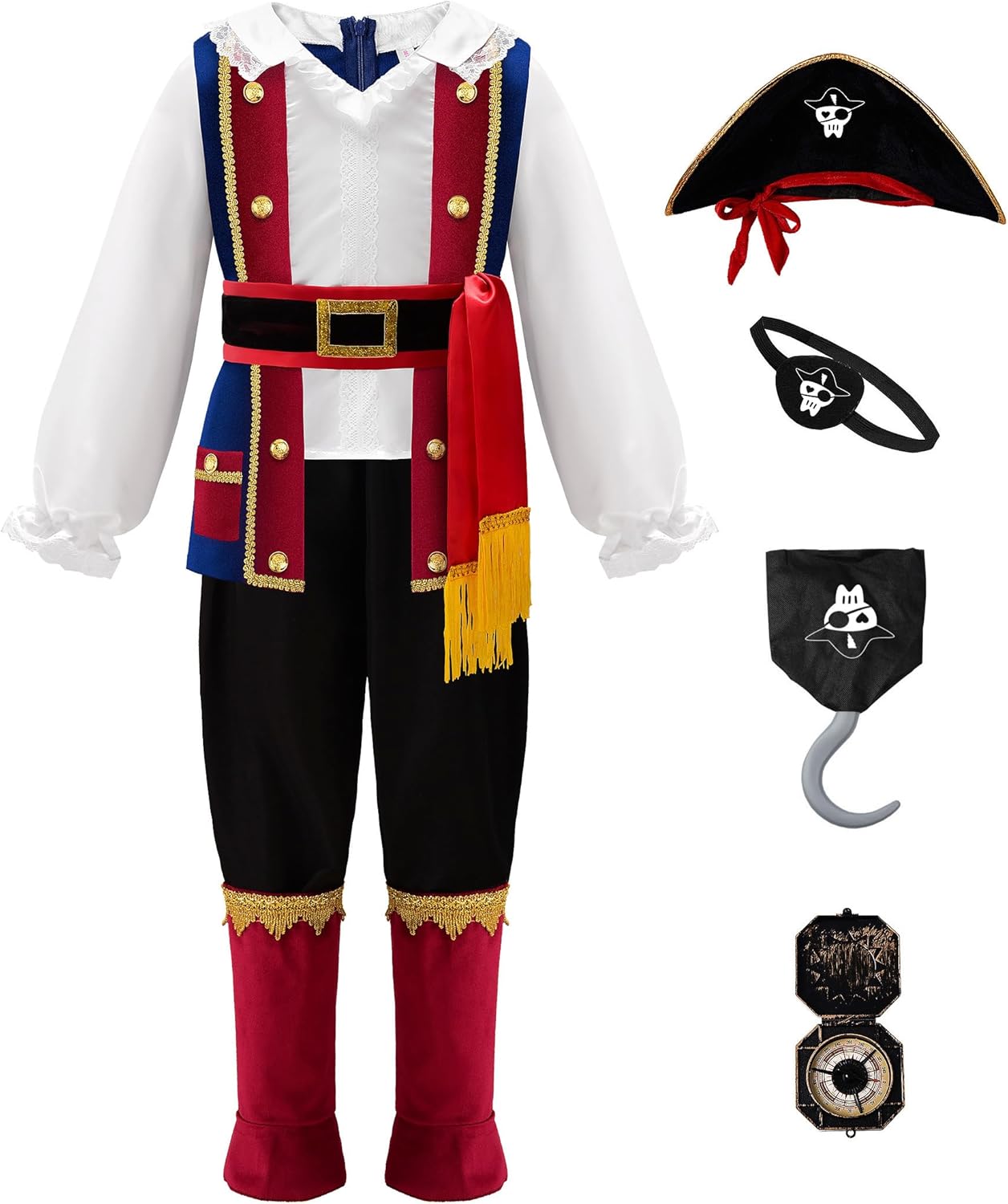 ReliBeauty Pirate Costume for Boys - Complete 7-Piece Set