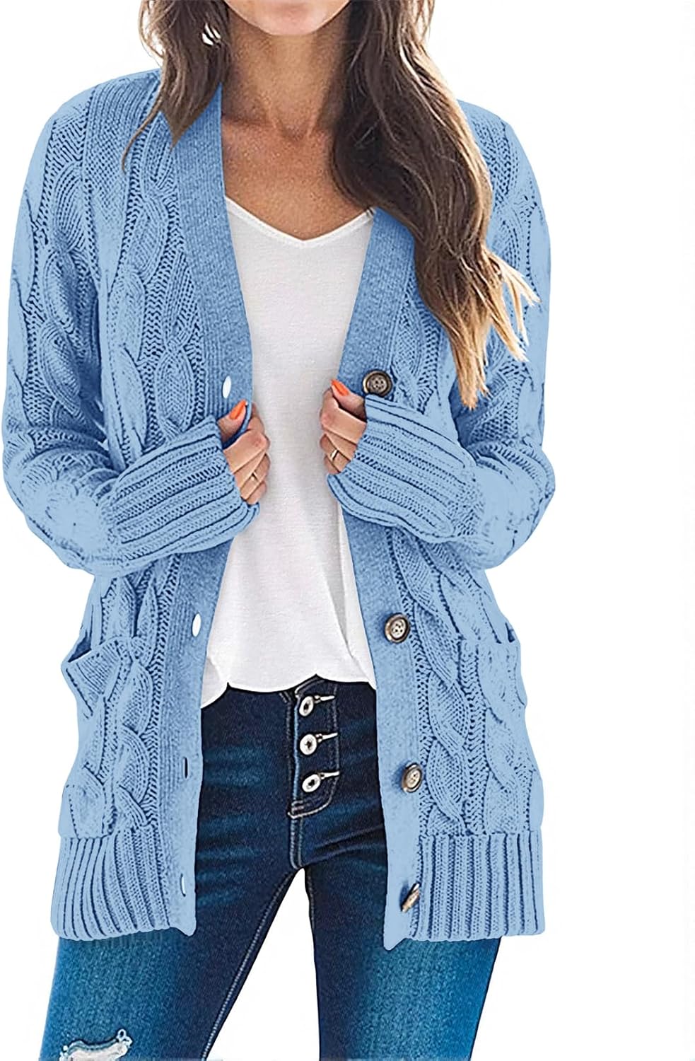MEROKEETY Women's Fall Long Sleeve Cable Knit Cardigan Sweater