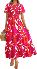 Women's Flutter Sleeve Smocked Floral Maxi Dress - Flowy Boho Fit