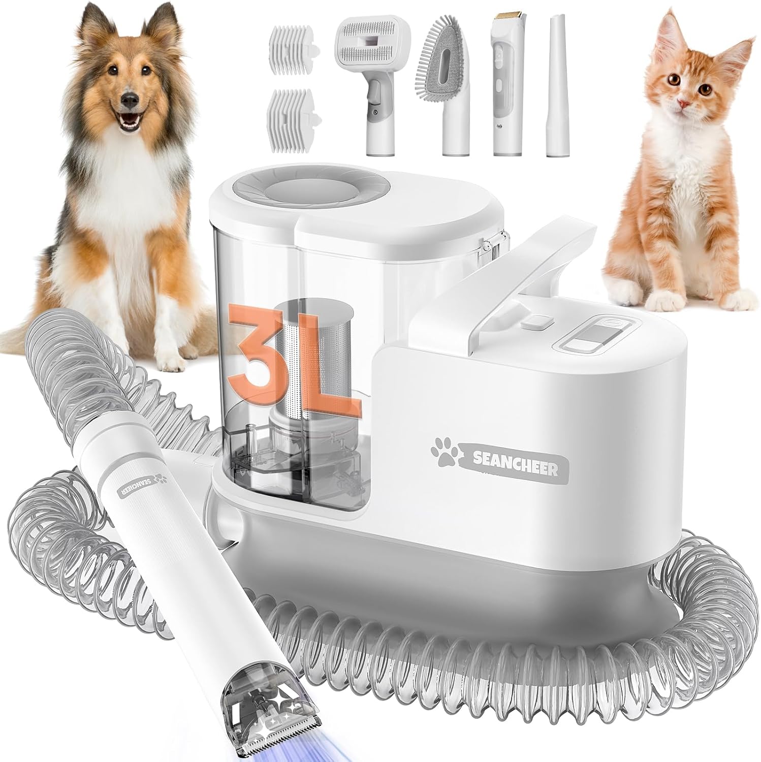 2025 3L Dog Grooming Vacuum Kit with Clipper & Low Noise Brush