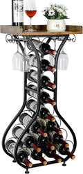 Wine Rack Freestanding Floor Mini Bar Table - 14 Bottles, Glass Holder
