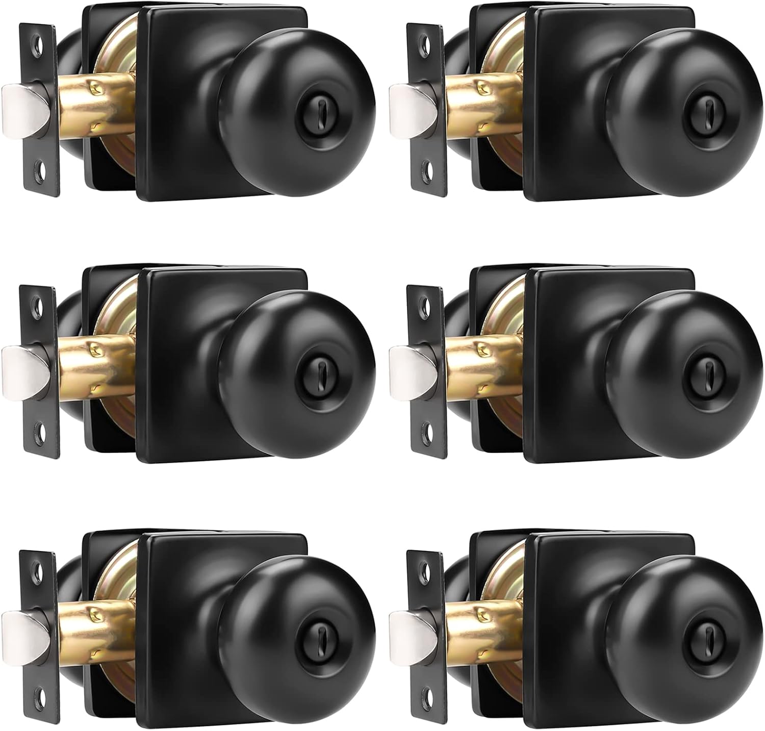 GOBEKOR Matte Black Door Knob Privacy Interior Round Knobs Set