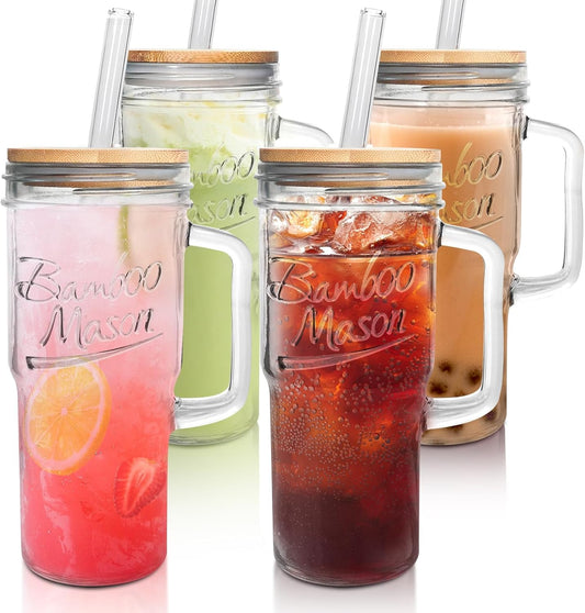 24 oz Glass Cups with Lids and Straws - Perfect for Iced Coffee