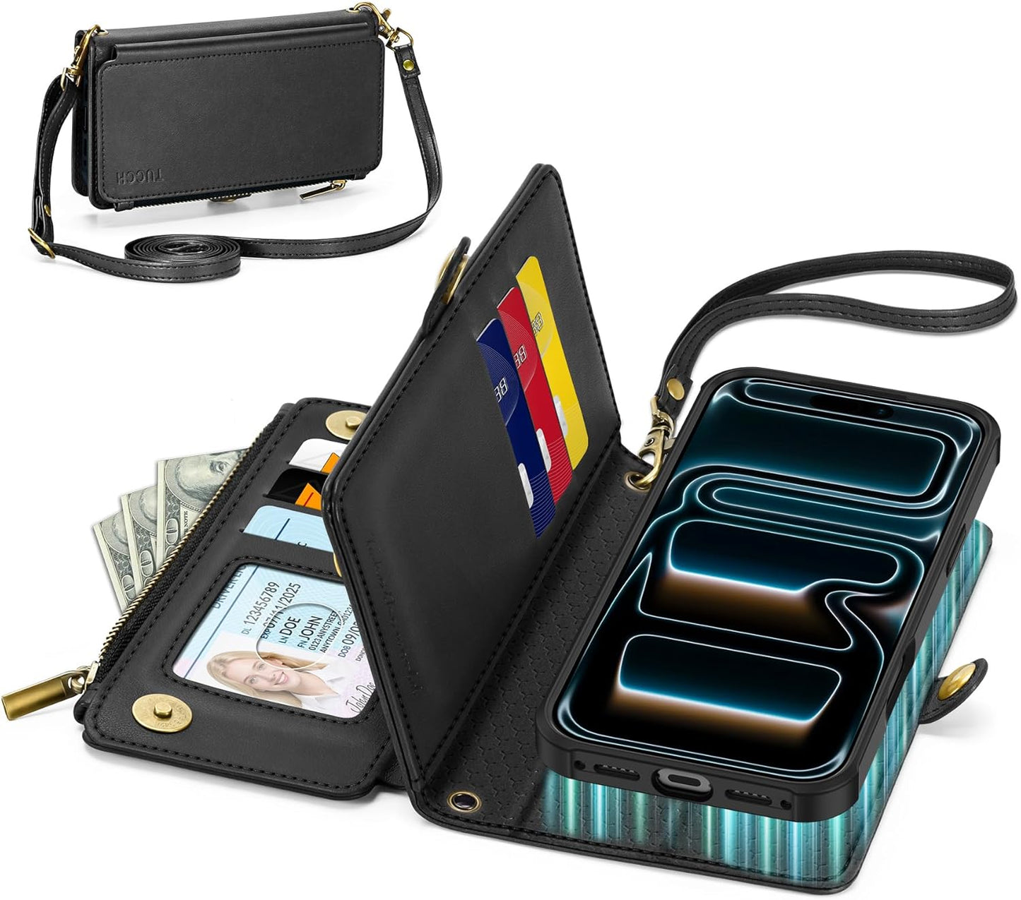TUCCH Crossbody Detachable Wallet Case for iPhone 17 Pro 2025