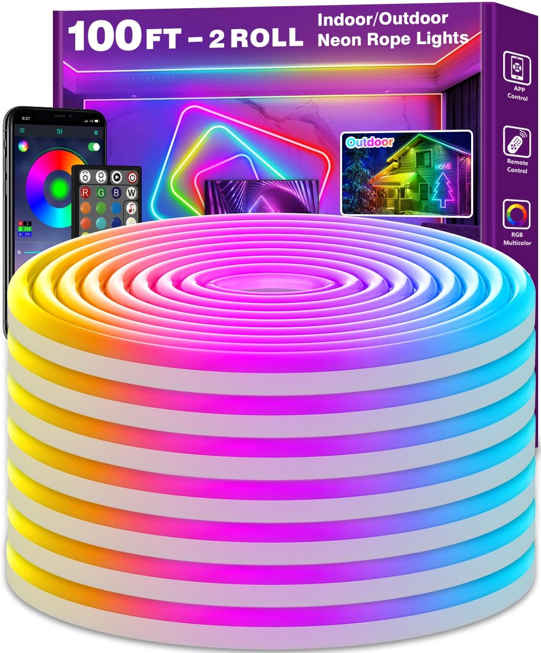 AILBTON 100Ft Neon Rope Lights for Gaming and Bedroom Decor
