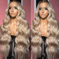 Ombre Brown Roots Ash Blonde 13x6 Body Wave Wig - 30in