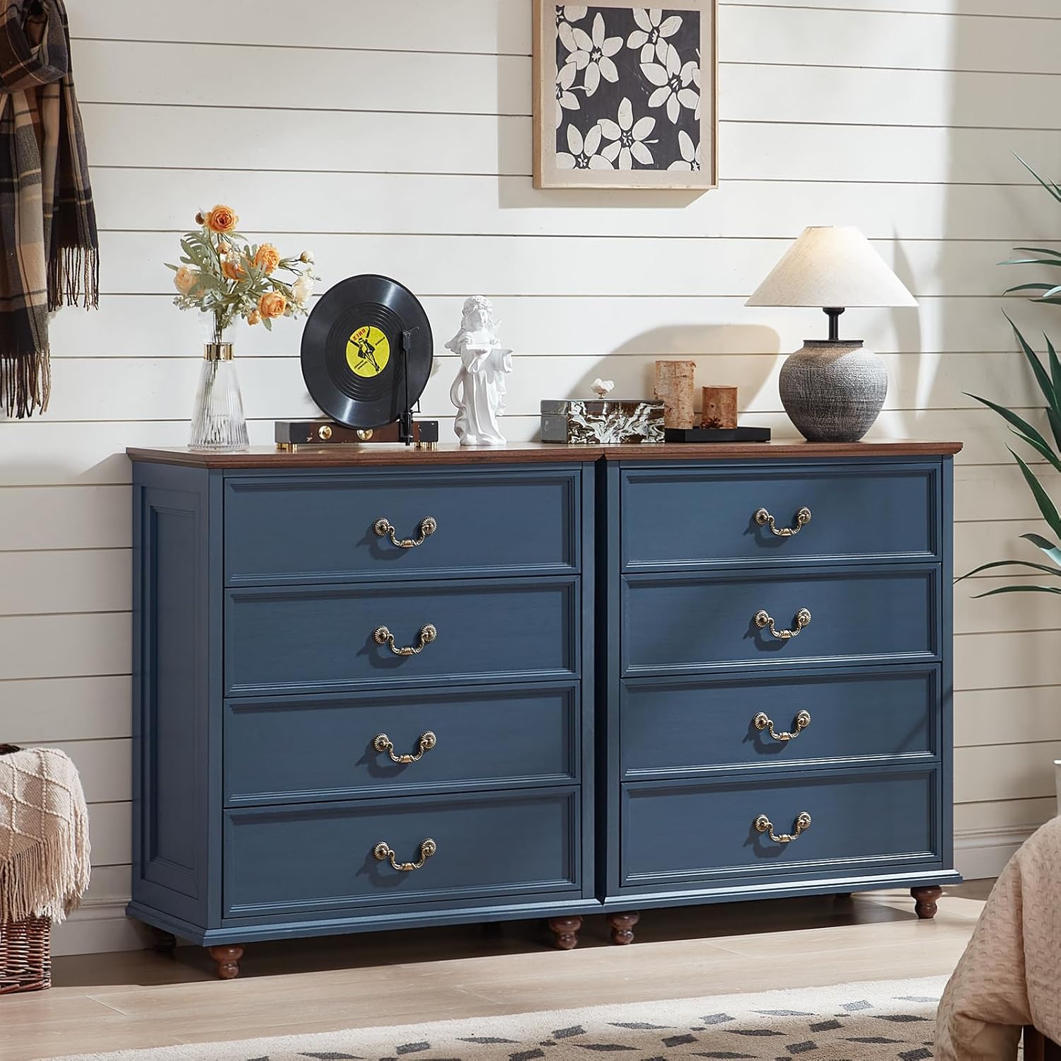 Farmhouse 4 Drawer Dresser Set of 2 for Bedroom Storage