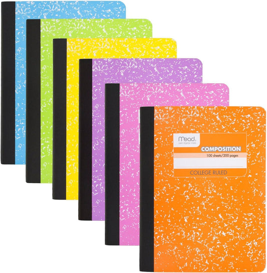 6pk Mead College Ruled Notebooks, Bright Colors