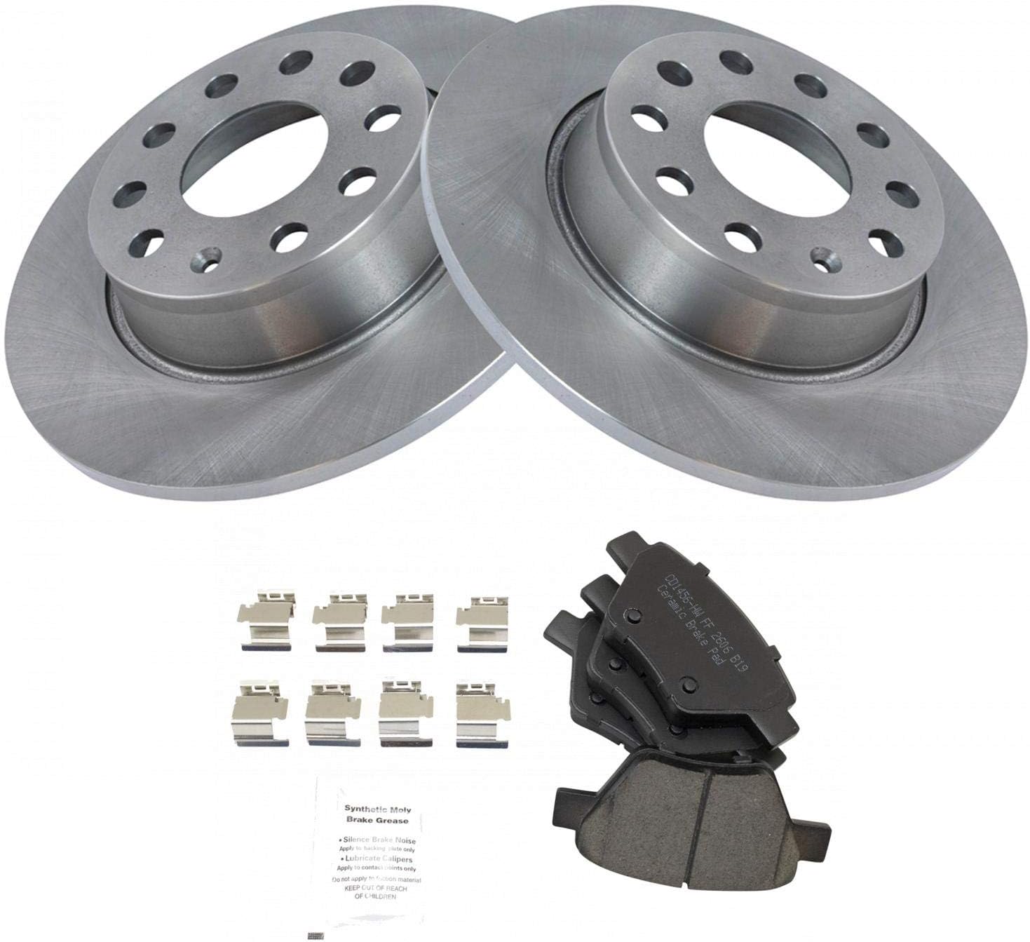 TRQ Rear Ceramic Brake Pads & Discs Rotors Set for VW Jetta Golf