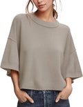 Women's 3/4 Sleeve Cropped Sweater - Lightweight Loose Knit