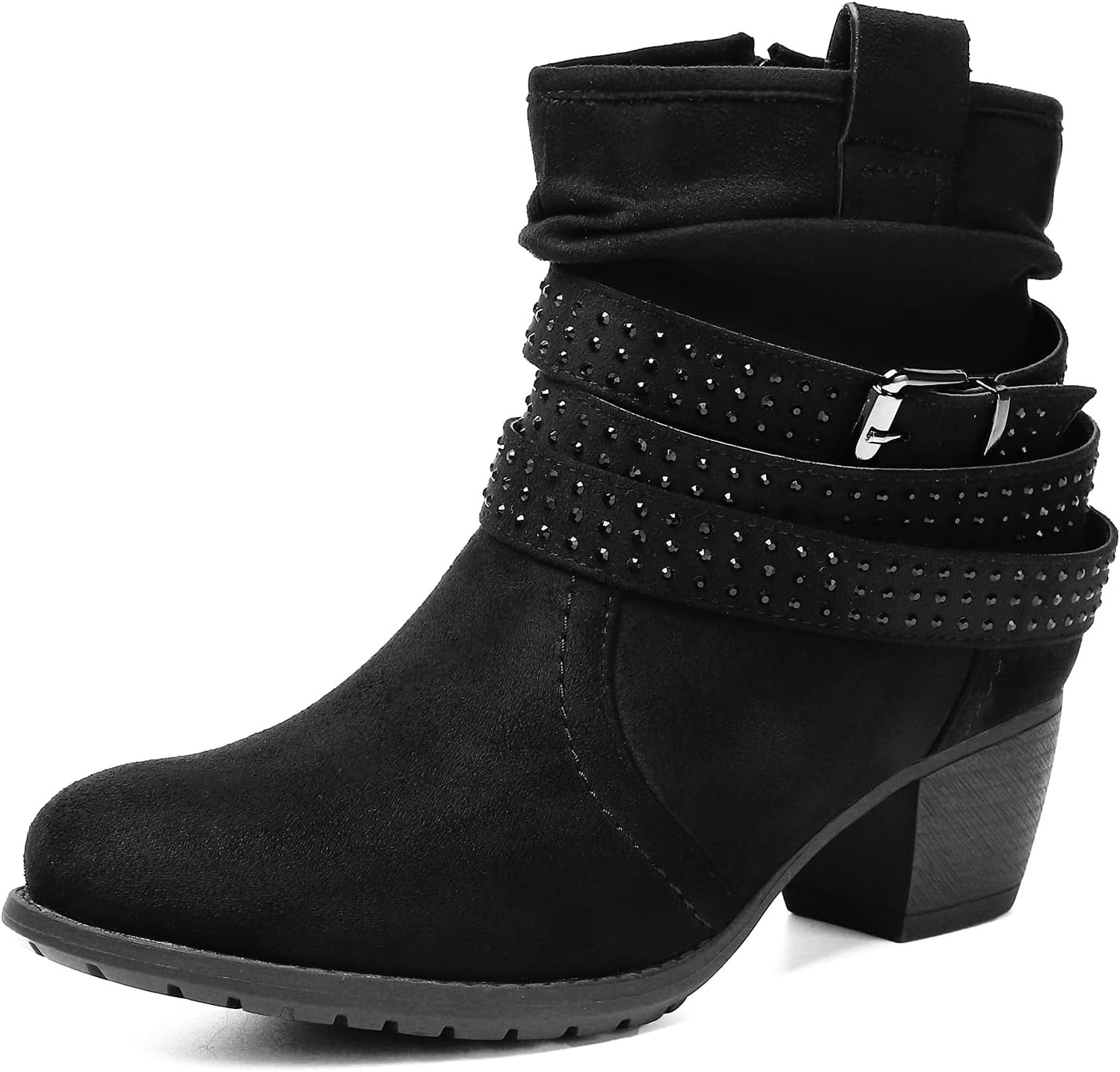 Women's Mid Calf Boots with Jeweled Strap for Comfort and Style