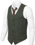 Men's Slim Fit Herringbone Tweed Vest - Slim Wool Blend Waistcoat