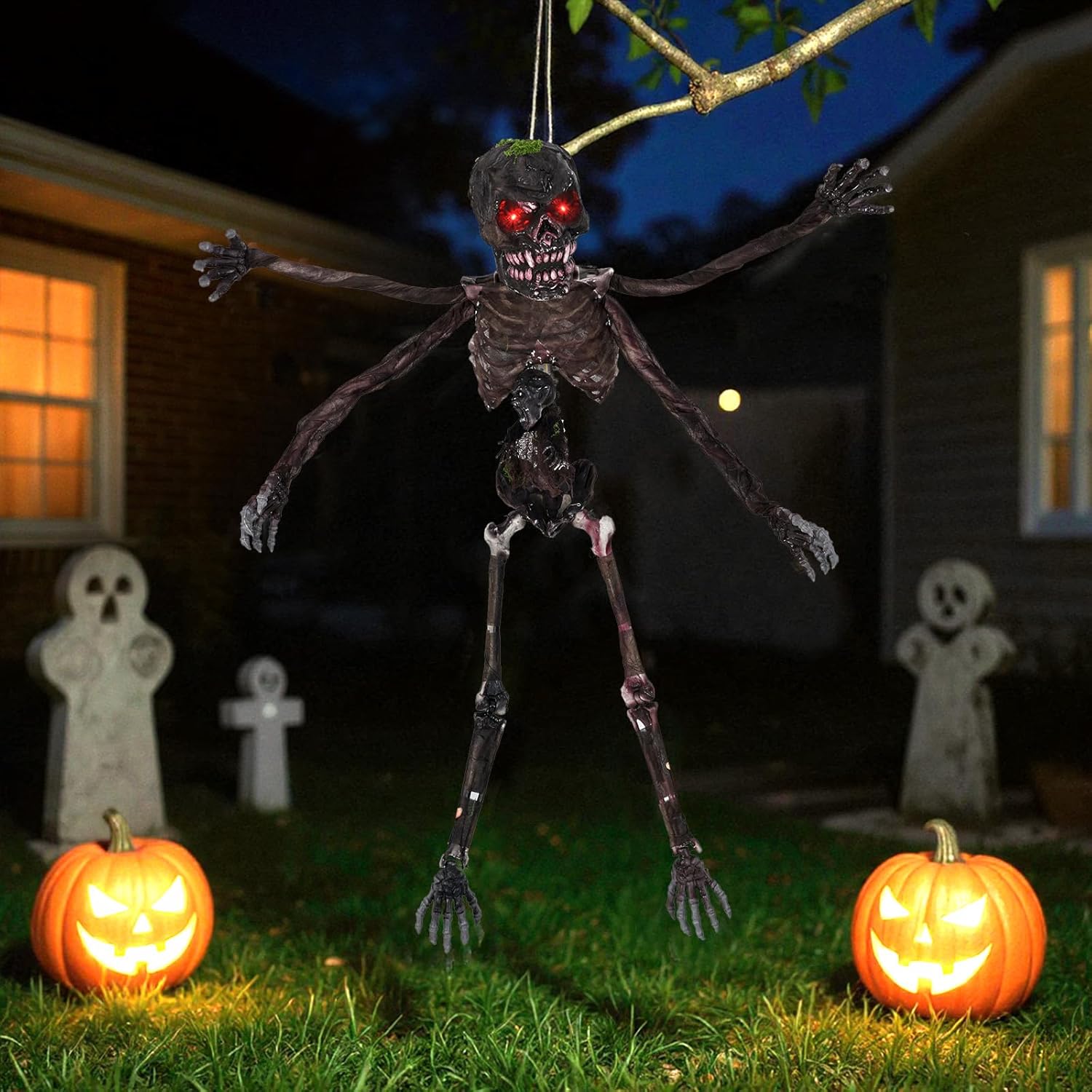 6Ft Halloween Animatronics Decoration with Glowing Red Eyes