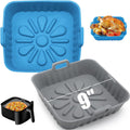 Silicone Air Fryer Basket Square Liners 9 in 2-Pack - Reusable Easy