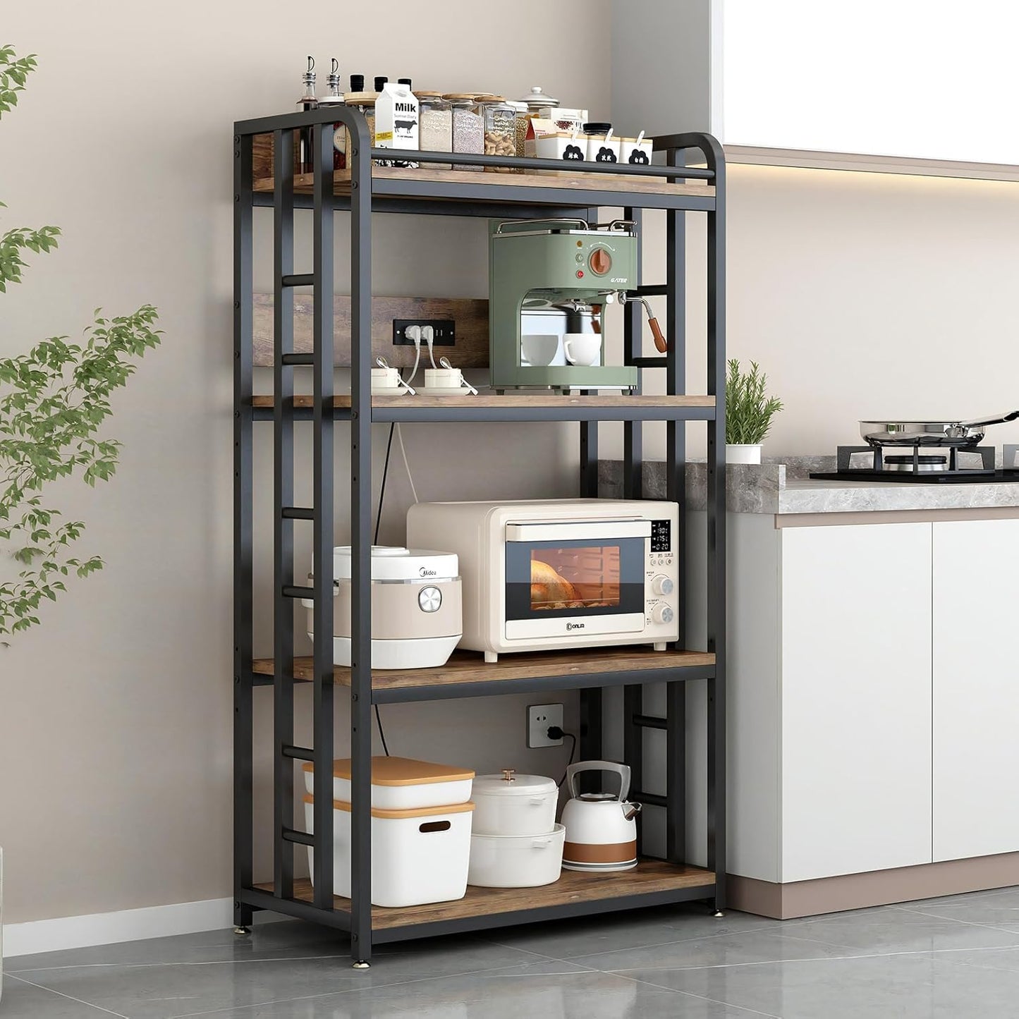 METYERRY Adjustable Baker's Rack with Power Outlet - Organize in Style!