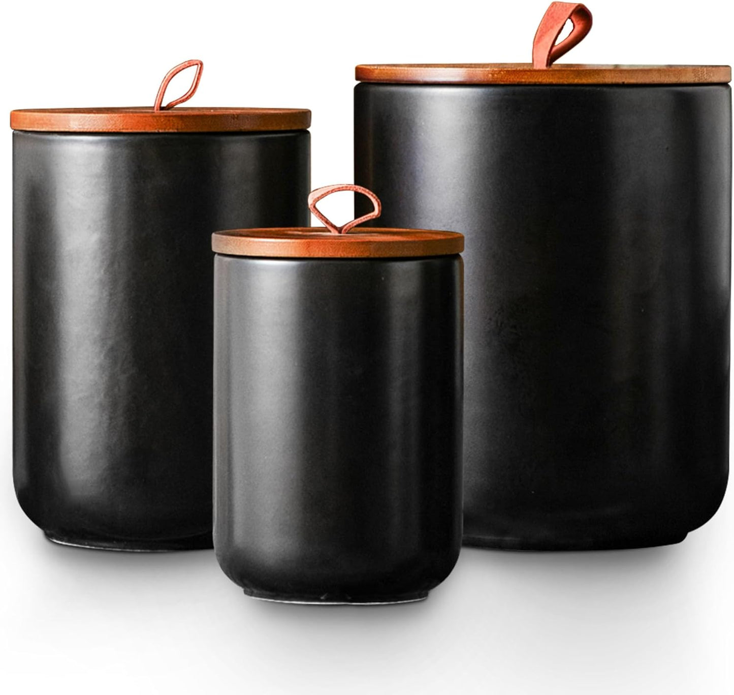 JOJUNO Black Ceramic Food Storage Canister Set for Kitchen