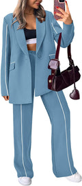 Women's Oversized Blazer and Wide Leg Pants Suit Set - Dressy Workwear