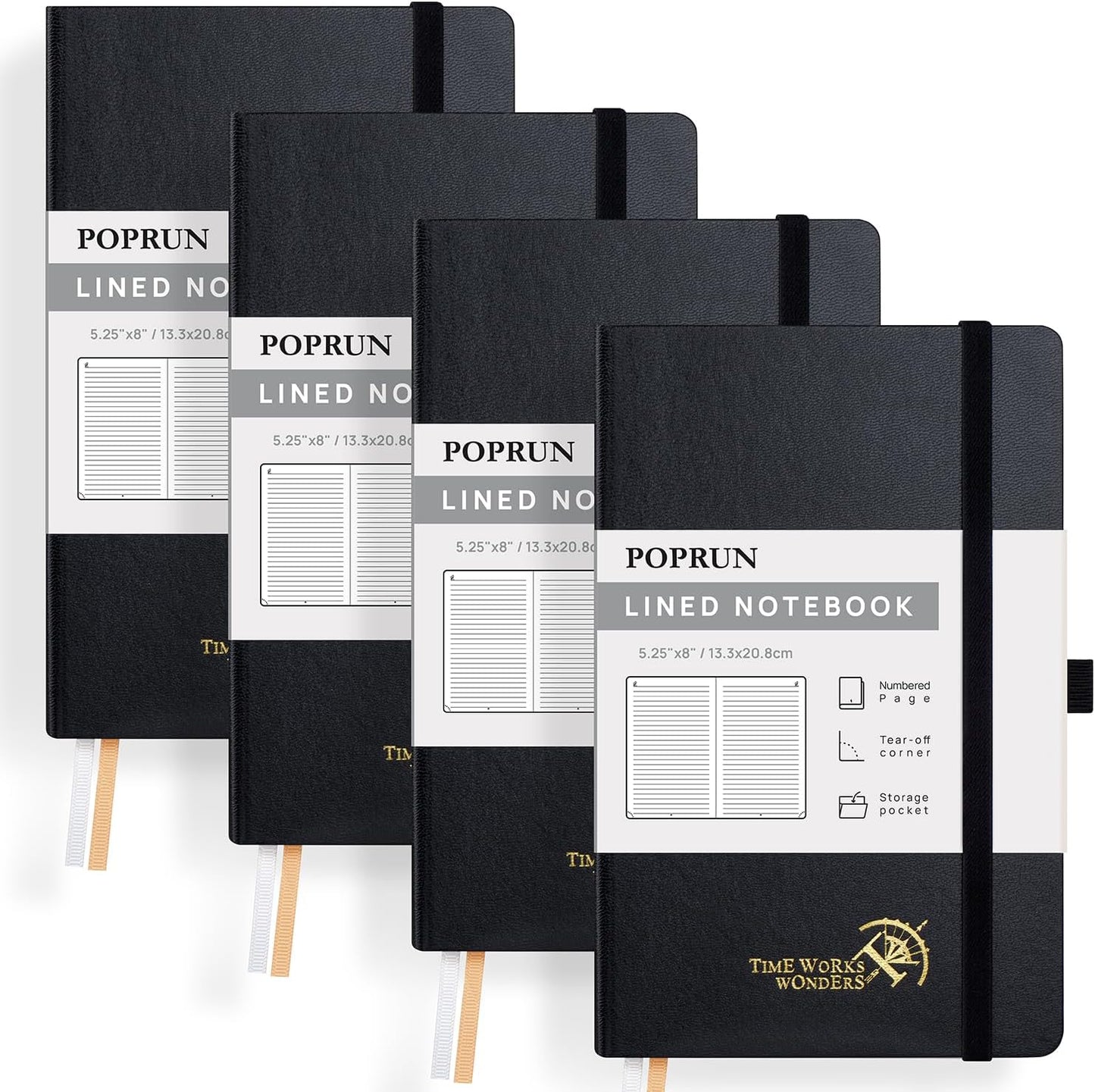 POPRUN 4pc College Ruled Journal Set - Premium Quality 120GSM Paper