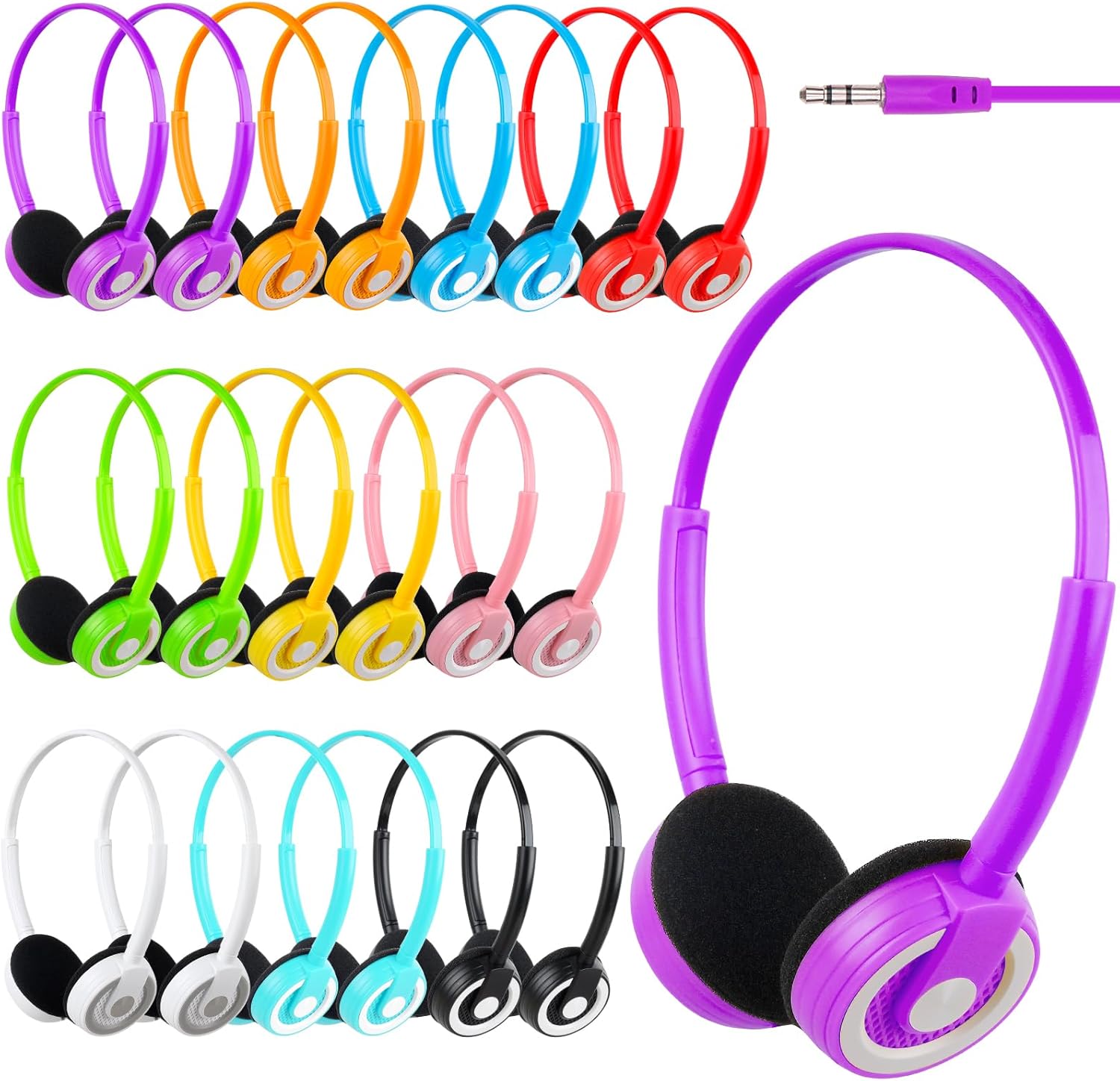 Wholesale Classroom Set of 20 Kids Headphones in 10 Colors