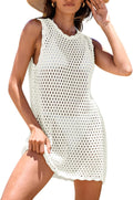 Womens Knit Crochet Swimsuit Cover Up Mini Dress - Summer Beach Layer