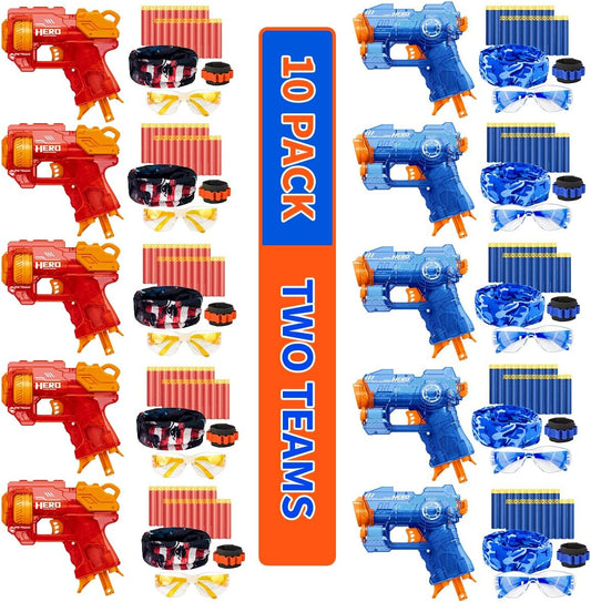 10 Small Gun Set for Nerf Party Supplies and Favors Bundle