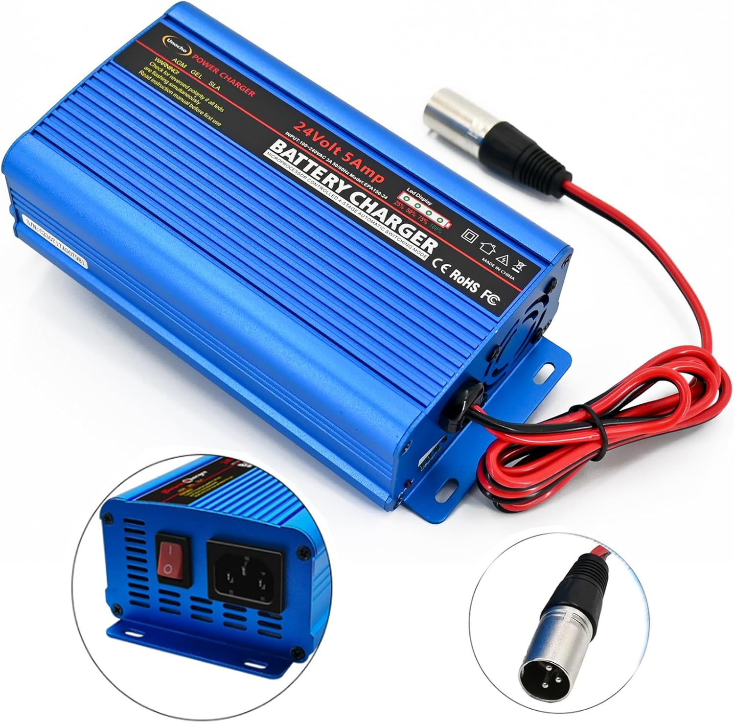 24V Smart Battery Charger for AGM Gel Lead-Acid Batteries
