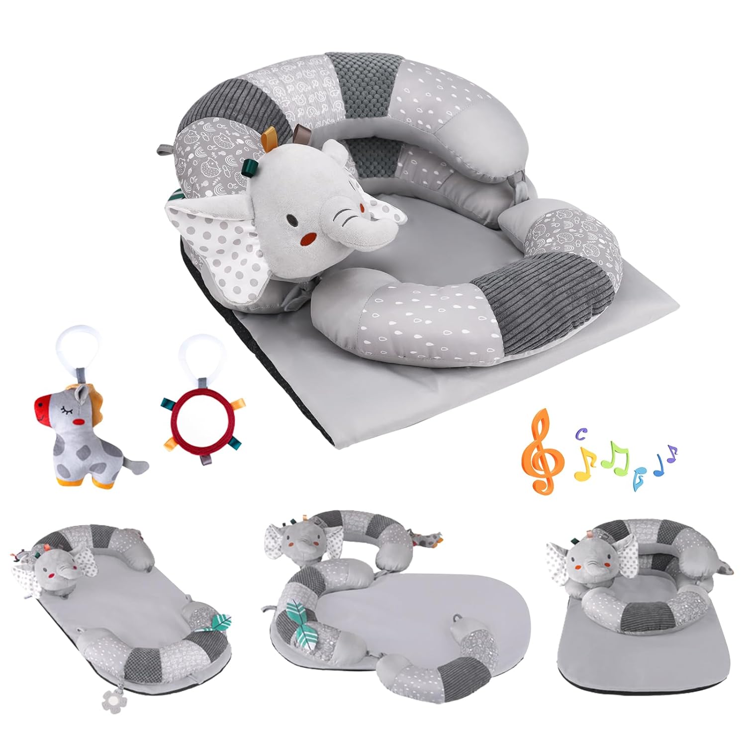 3-in-1 Tummy Time Pillow and Playmat for Infant Support