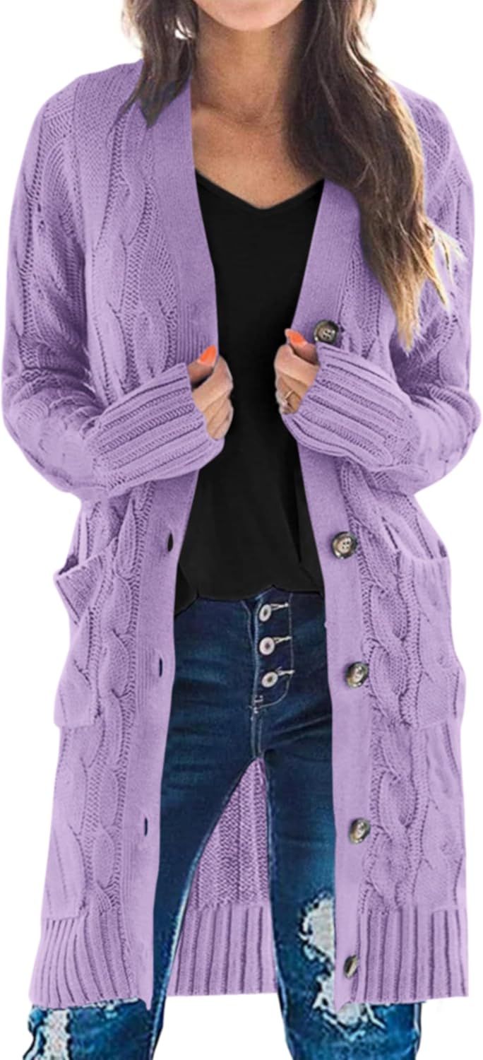 PRETTYGARDEN Long Sleeve Cable Knit Cardigan for Women 2025