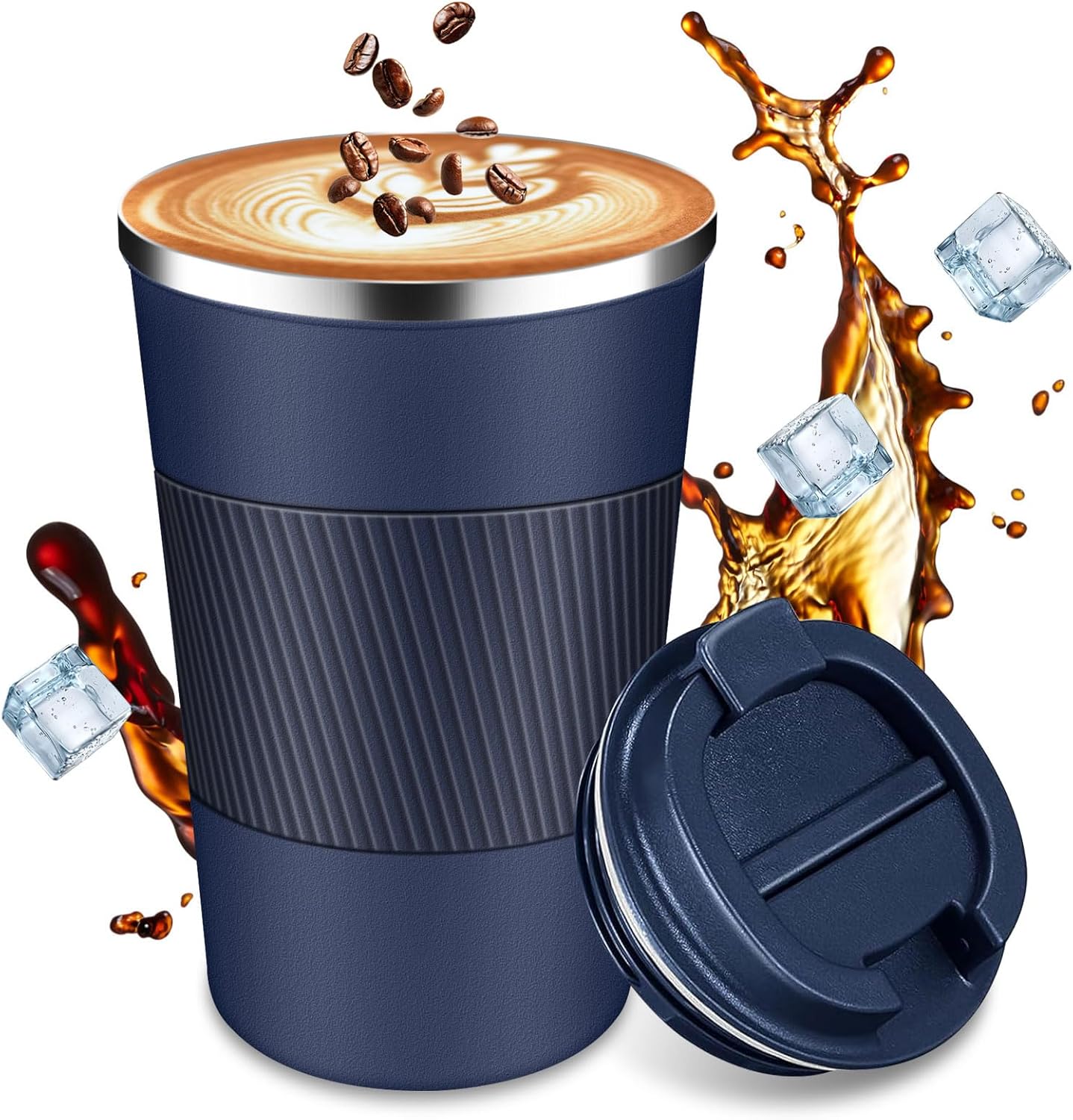 Leak-Proof Insulated Coffee Mug - Hot & Cold Drinks on the Go! 12oz (Dark Blue)