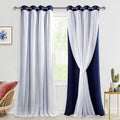 Hiasan Blackout Curtains with White Sheer Overlay - Navy Blue 52W x