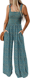 Women's Printed Wide Leg Jumpsuit Overalls - Loose Summer Romper