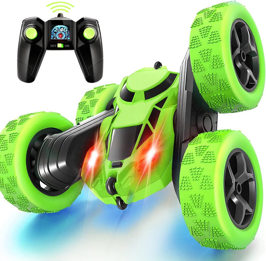 2.4Ghz RC Stunt Car: 90 Min Playtime, Double-Sided 360 Rotating, Off-Road Drift, Headlights - Green