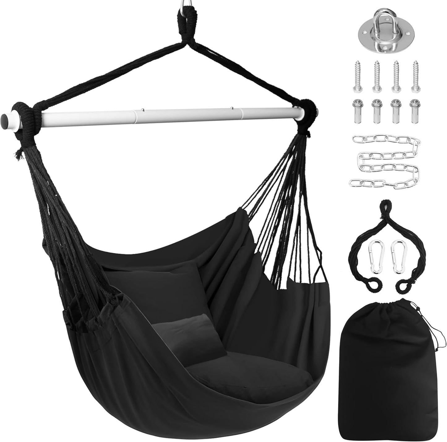 Drift Dream Hanging Chair: Max 500 Lbs, 2 Cushions, Steel Bar, Boho Style