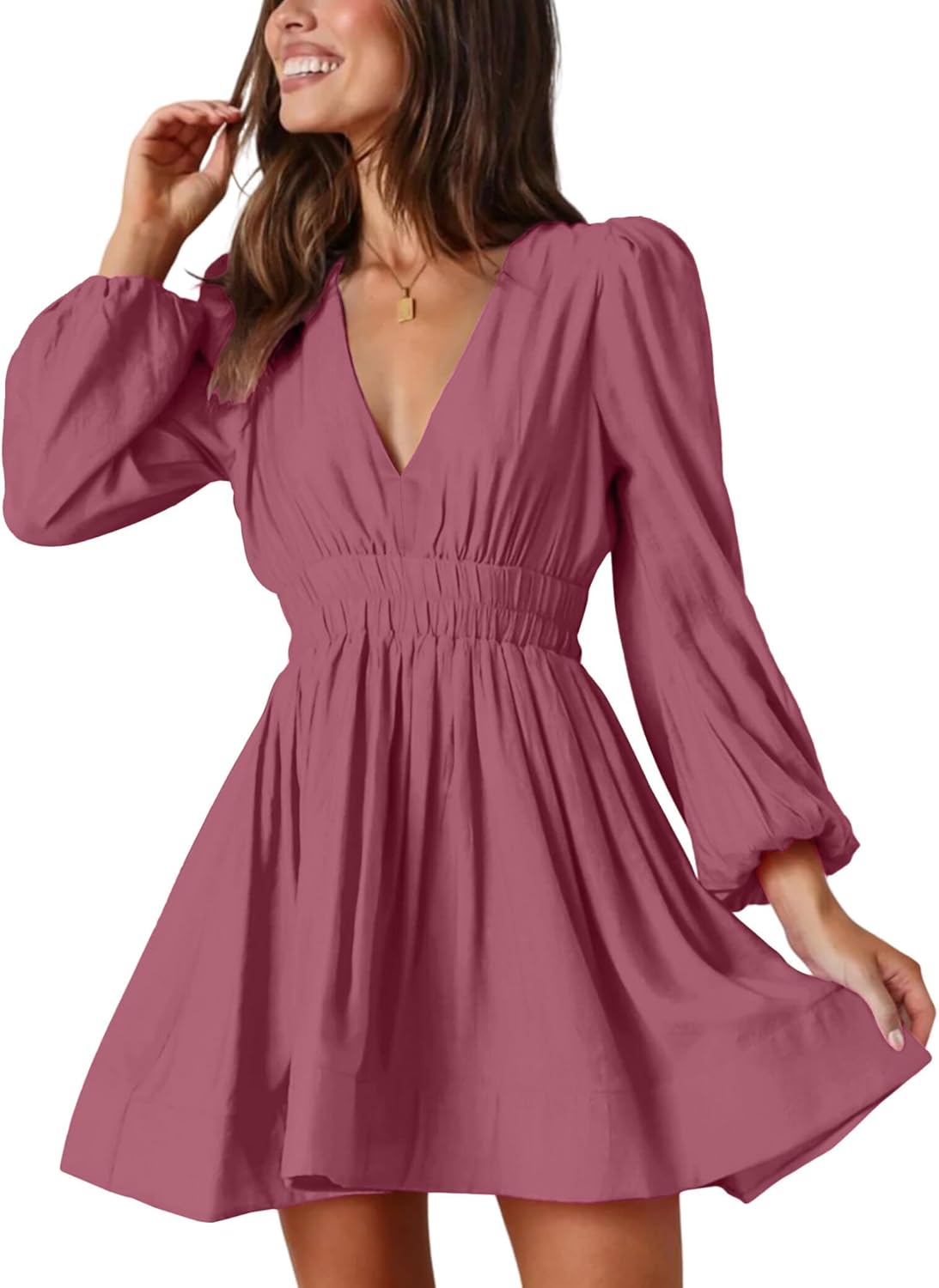 Mini Deep V Sexy Long Sleeve Dress for Women - A-line Style