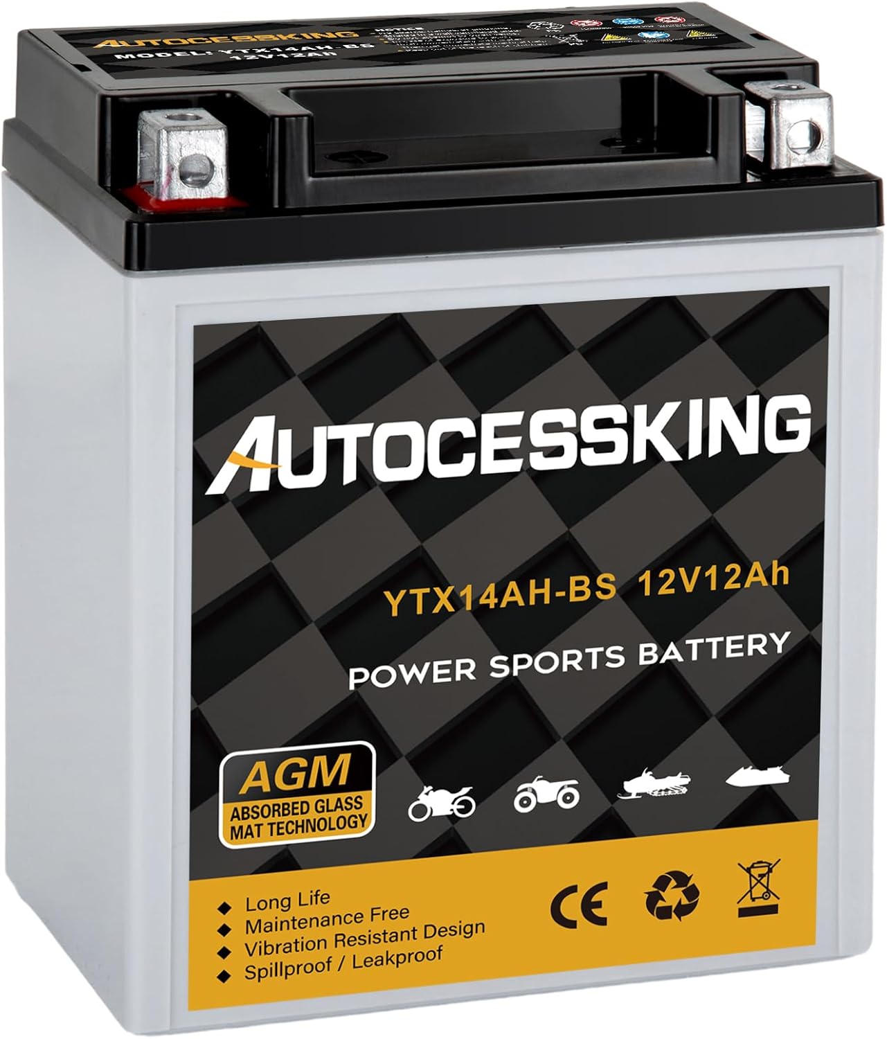 YTX14AH-BS 12V 12Ah Battery for Motorcycle, ATV, and Scooter