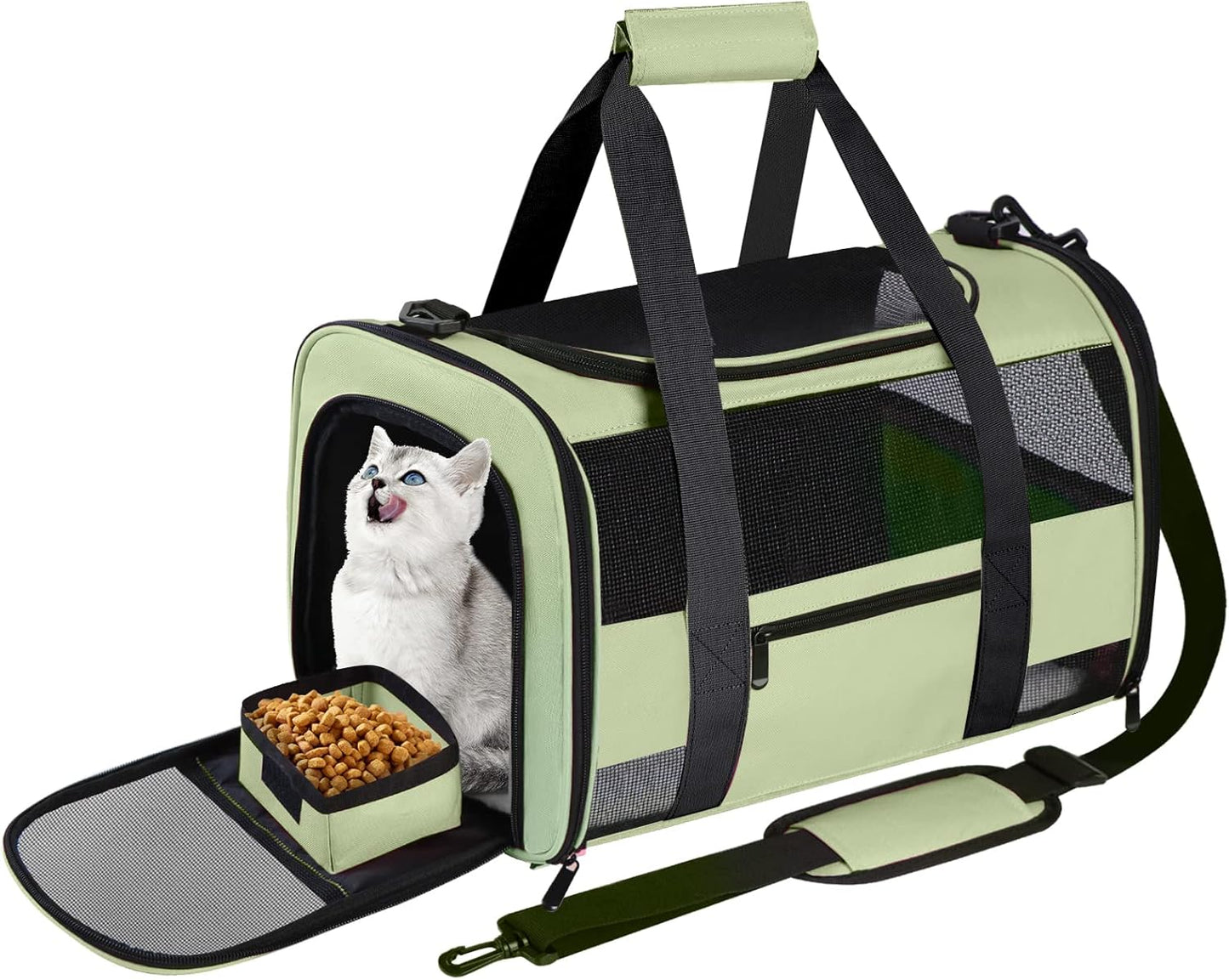 Large Cat Carrier for Two Cats and Small Dogs, Green Soft-Sided