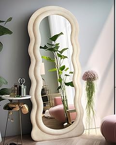Full Length Floor Mirror with Stand, Irregular Wavy Design
