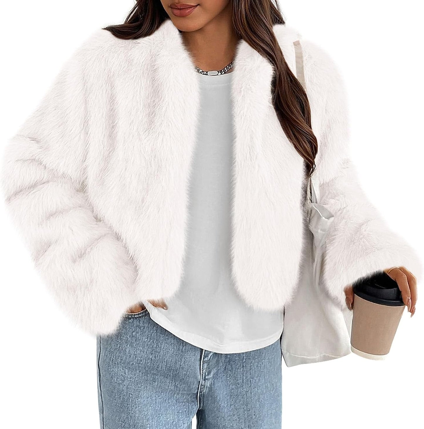 Fluffy Cropped Faux Fur Jacket for Women - Trendy Winter Coats