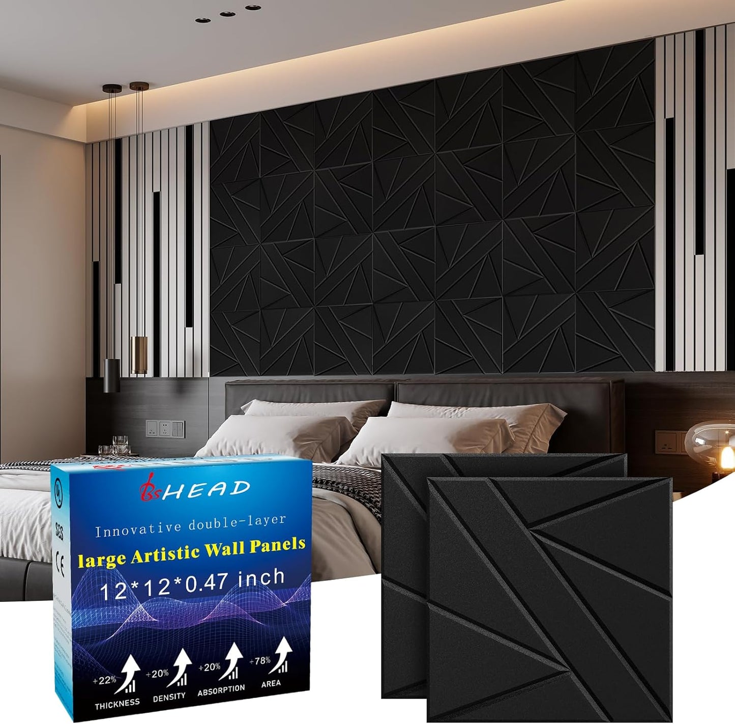 12 Pack Self-Adhesive Soundproof Wall Panels for Noise Control