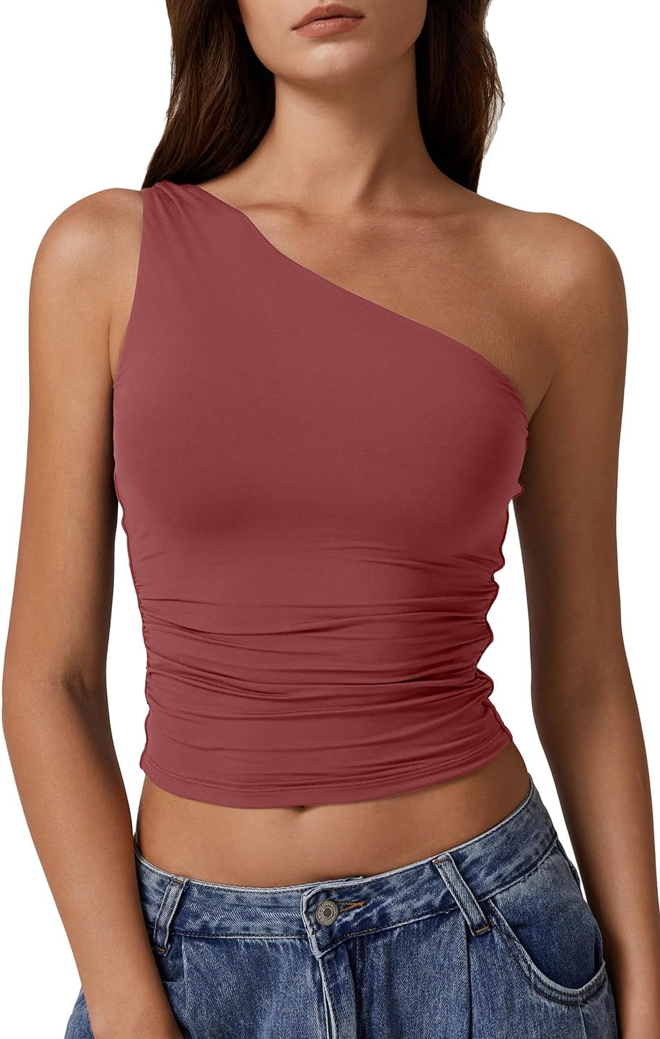 QINSEN Women's One Shoulder Tank Tops for Trendy Summer Style