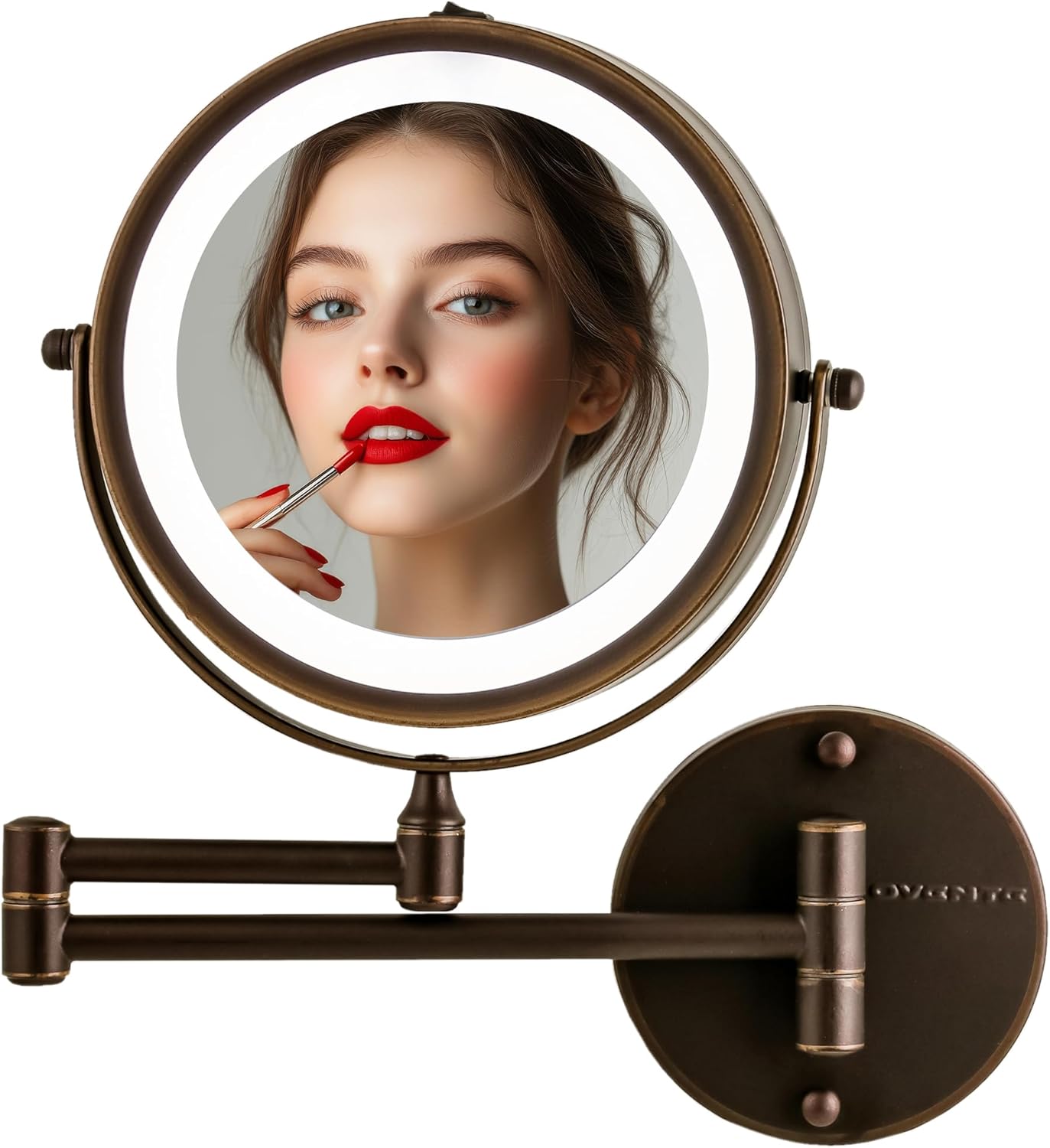 OVENTE 7 Inch Lighted Wall Mount Makeup Mirror with 1X/10X