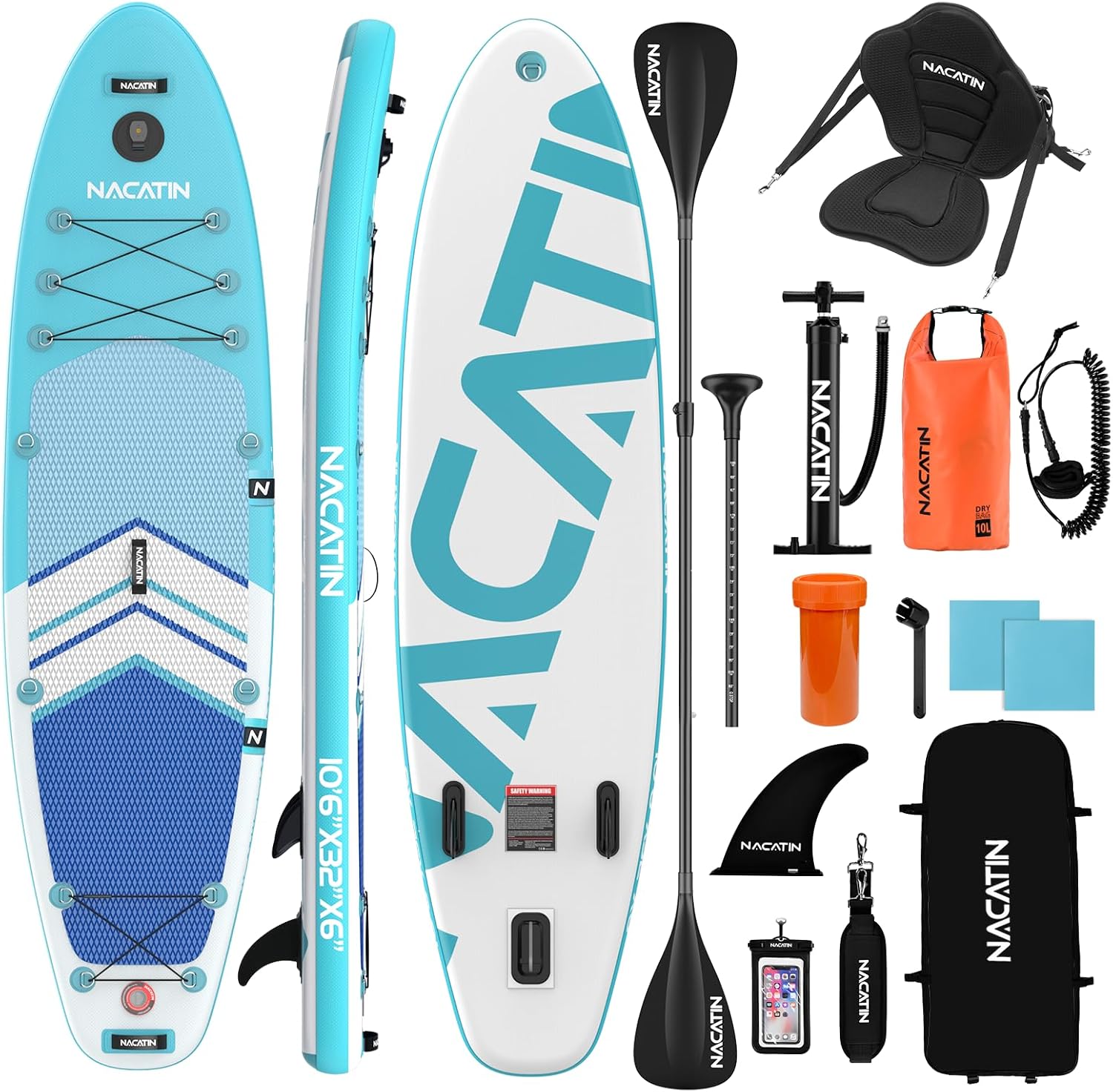 NACATIN Inflatable Stand Up Paddle Board with Kayak Seat