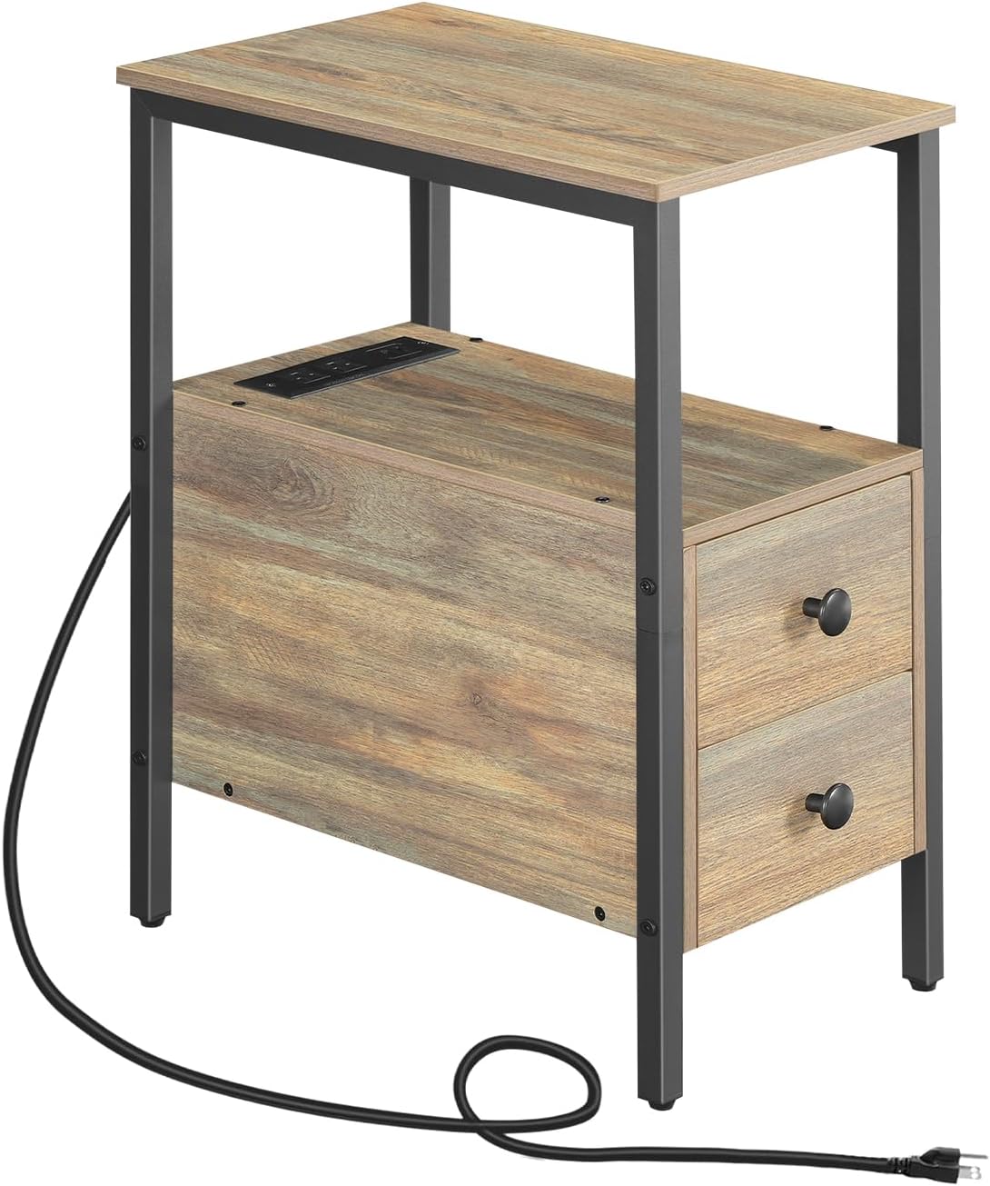 HOOBRO End Table with Charging Station for Small Spaces
